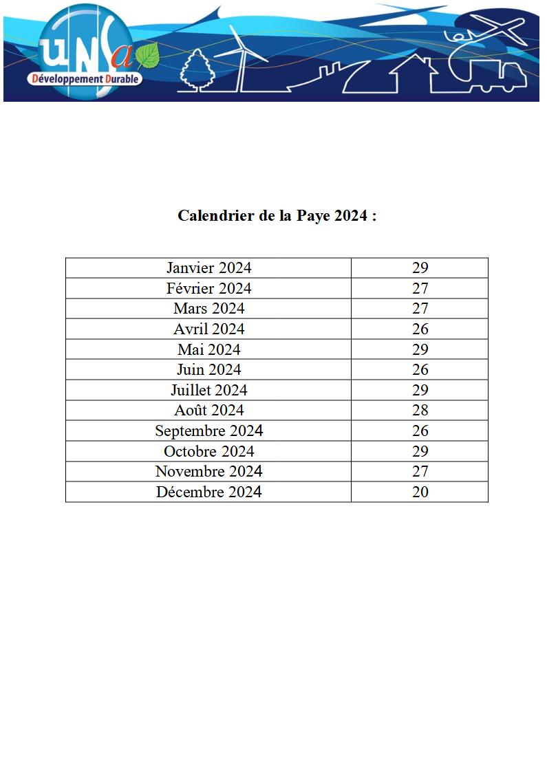 Calendrier paye 2024