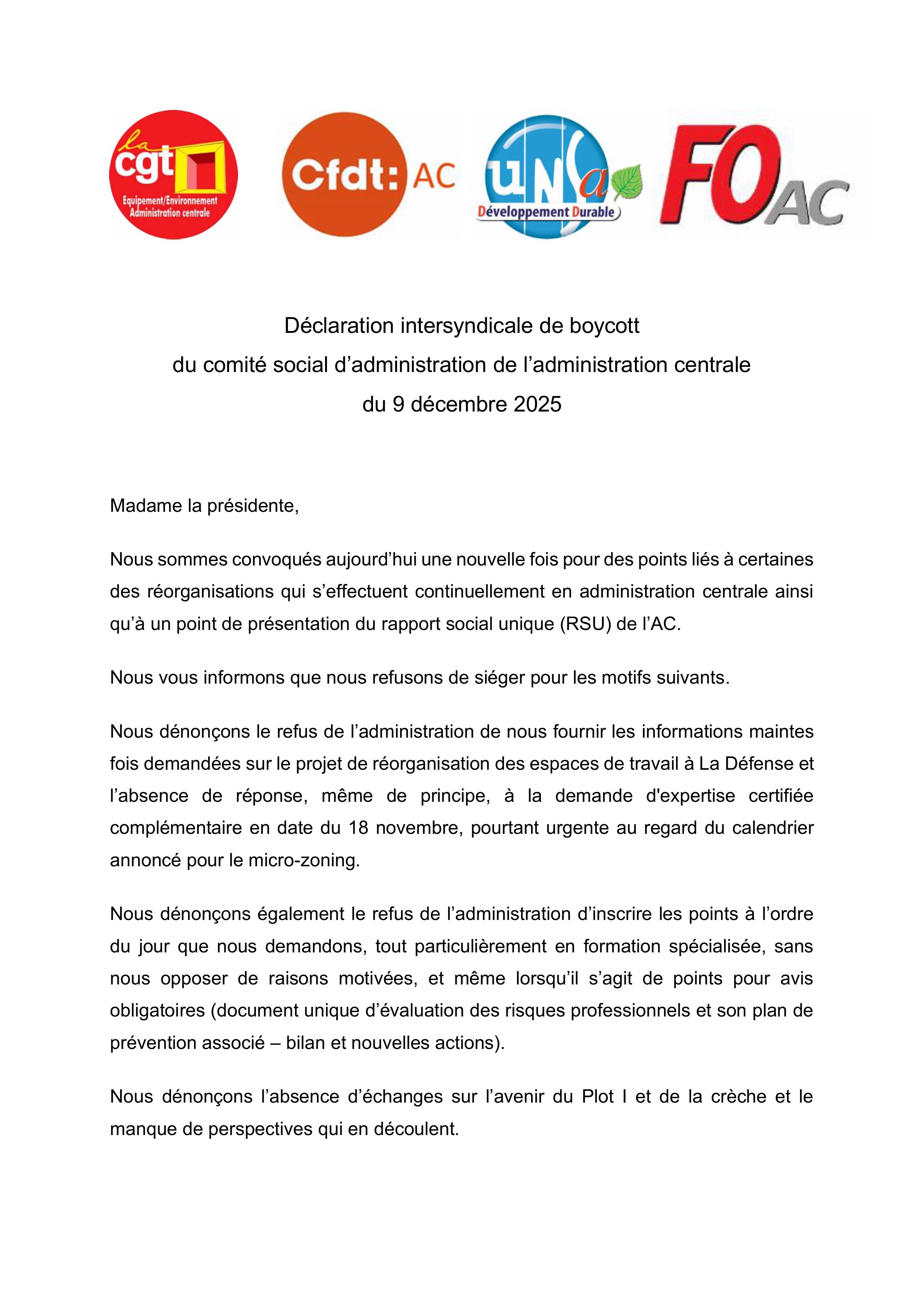 Déclaration intersyndicale boycott CSA AC 9 decembre 2025 images 1