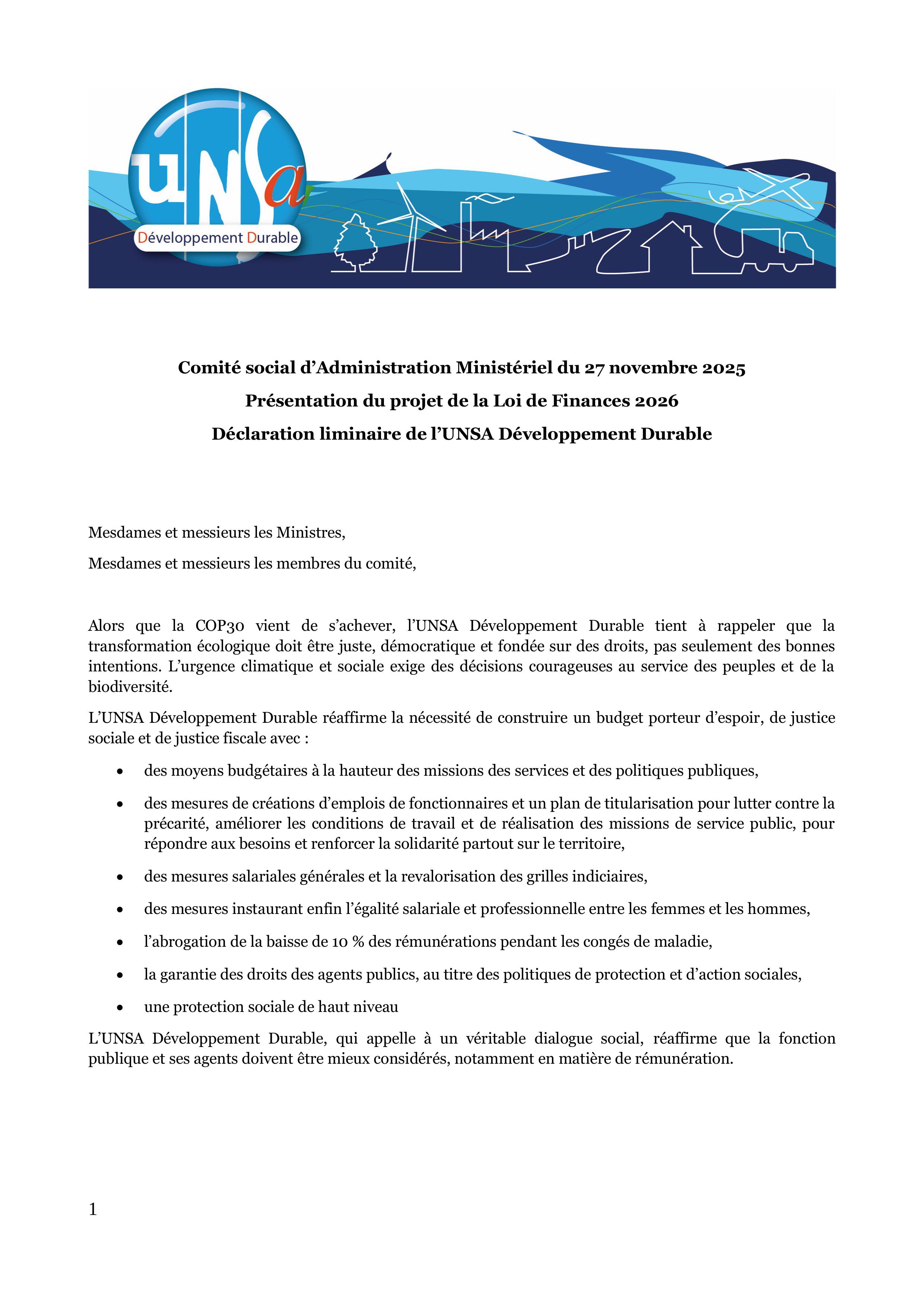 DL CSAM Budget 27 novembre 2025 UNSA DD p1