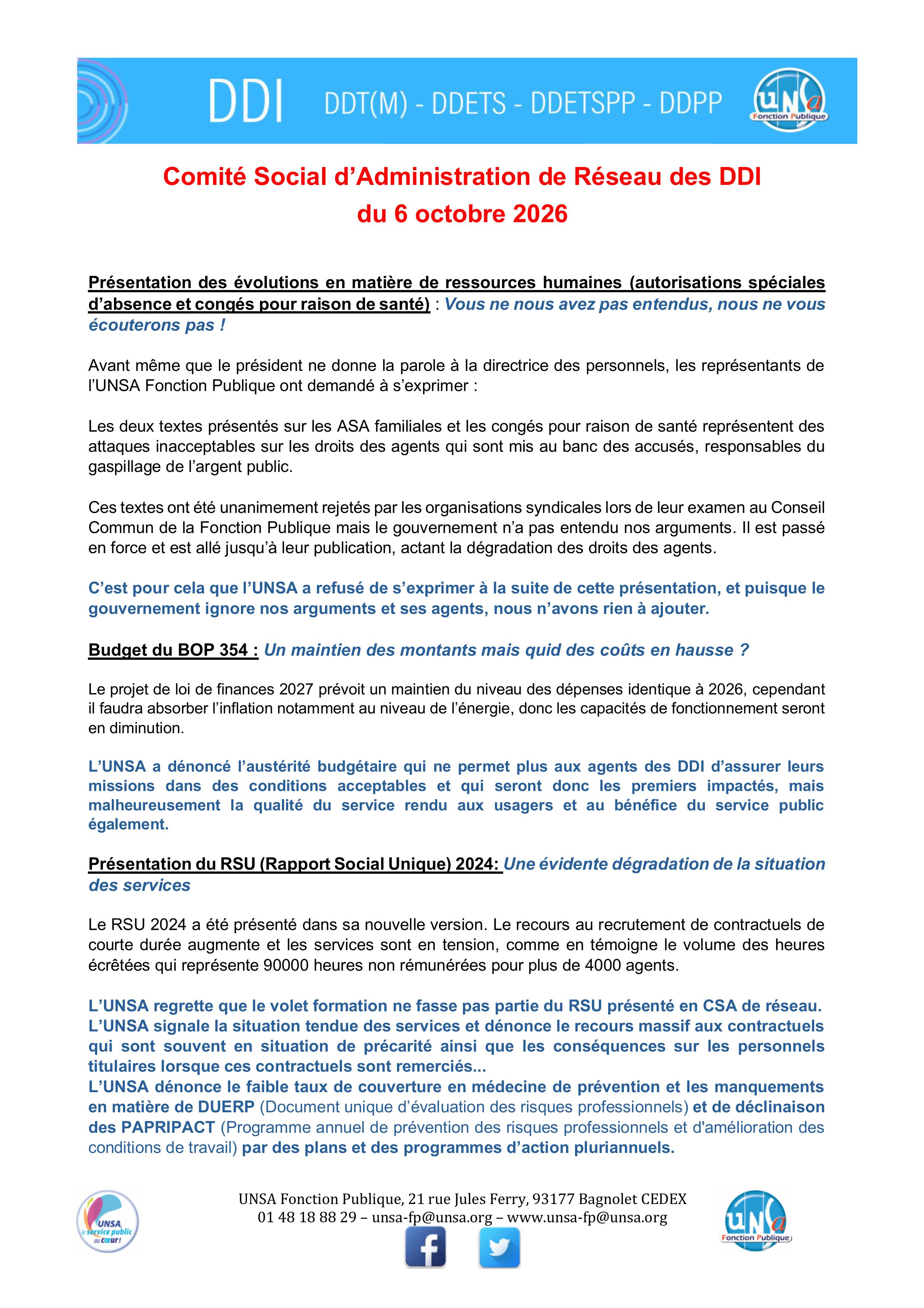 CSA de réseu des DDI 6 octobre 2026