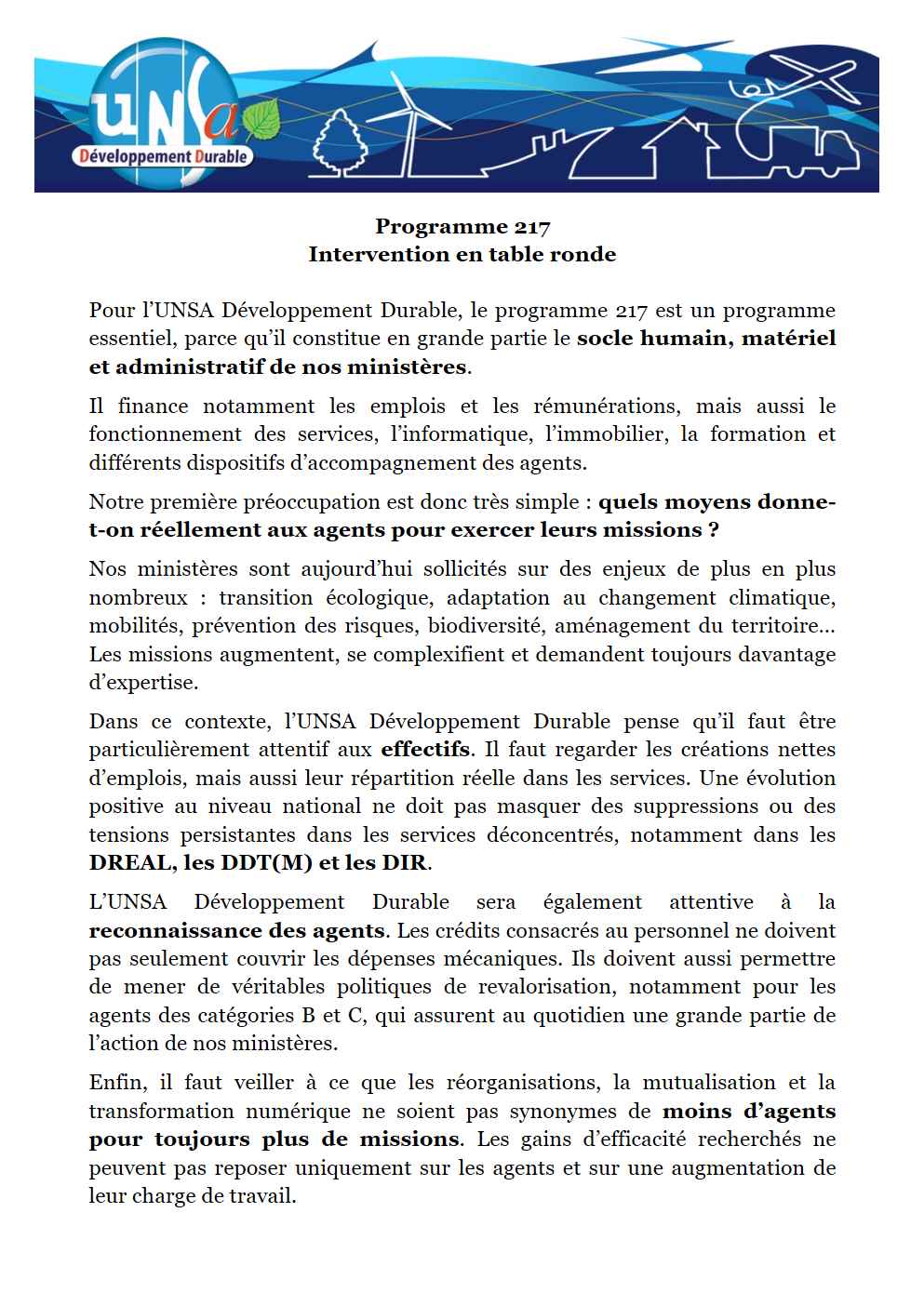 Programme 217 Intervention en table ronde