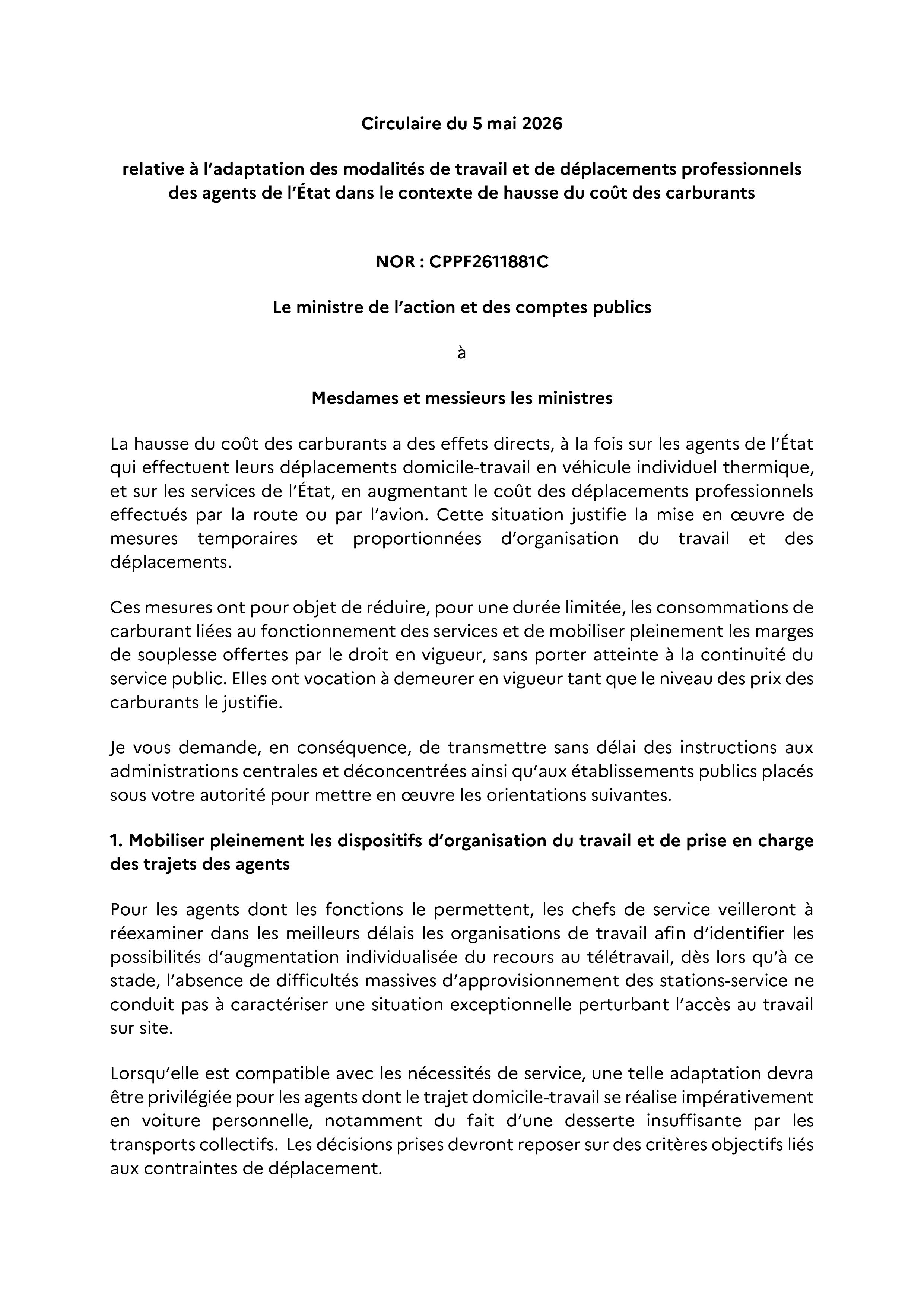 Circulaire du 5 mai 2026 page 1