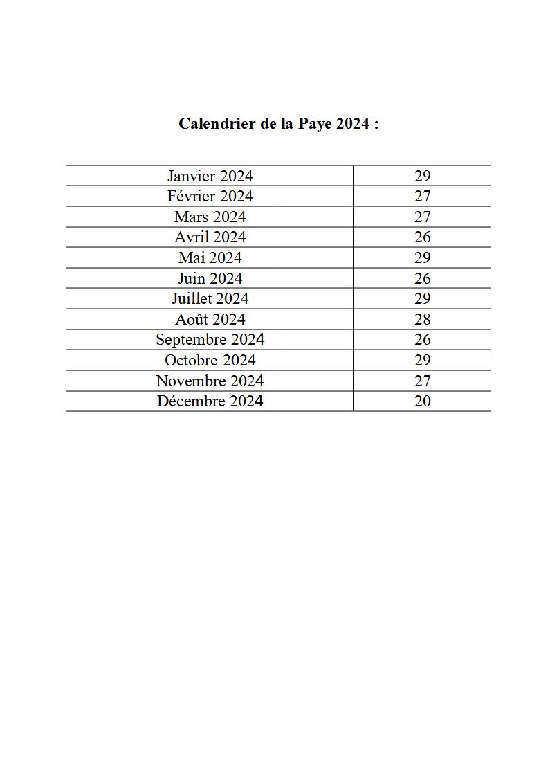 Calendrier paye 2024