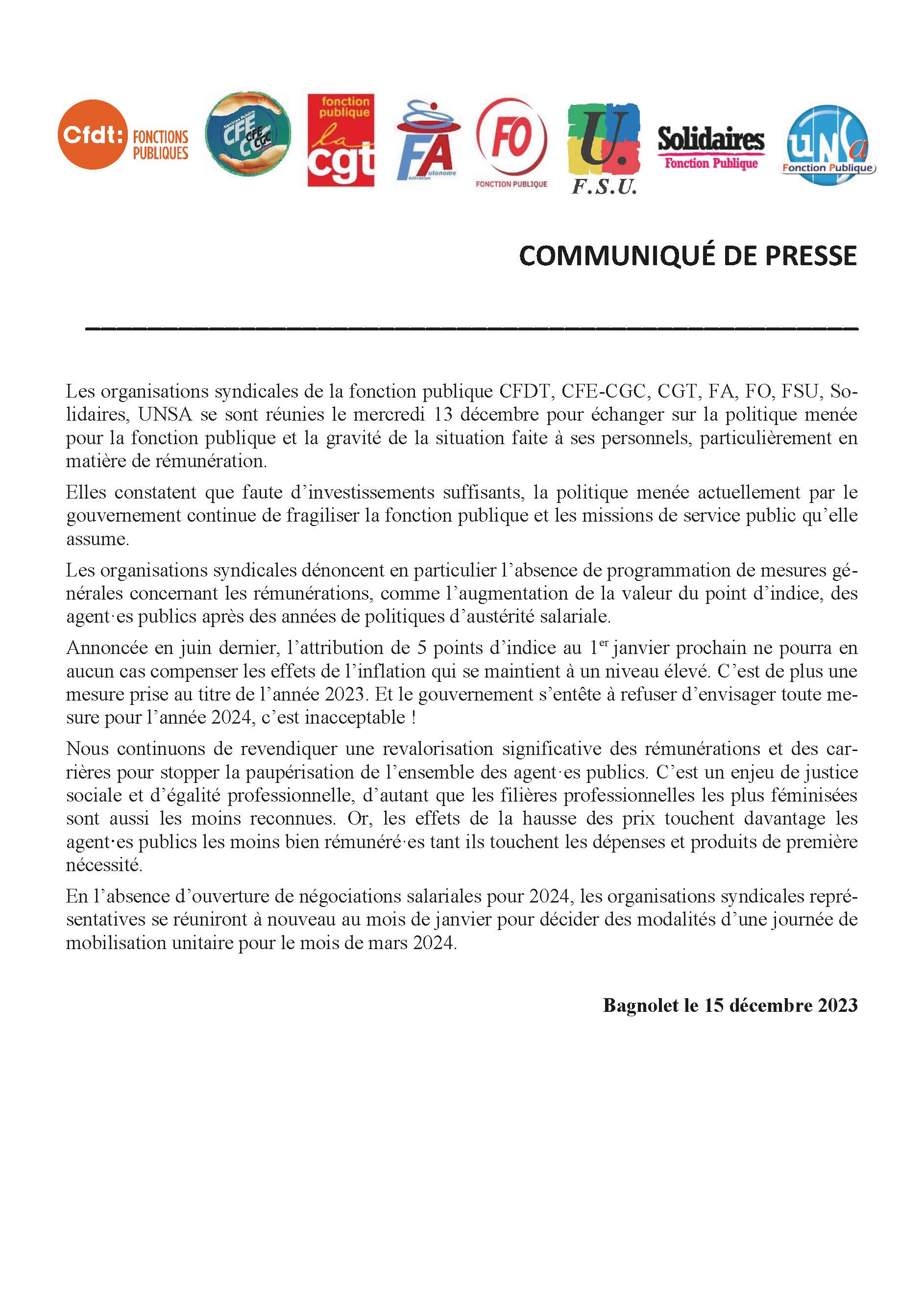 Comuniqué de presse